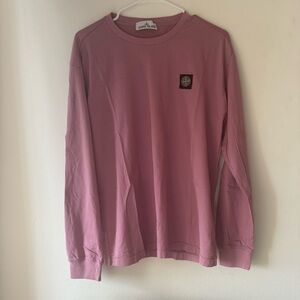 Stone Island Pink Mauve Mens Long Sleeve Logo Patch Tshirt XL